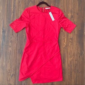 NWT Alice and Olivia Red Sleeve Asymmetric Hem